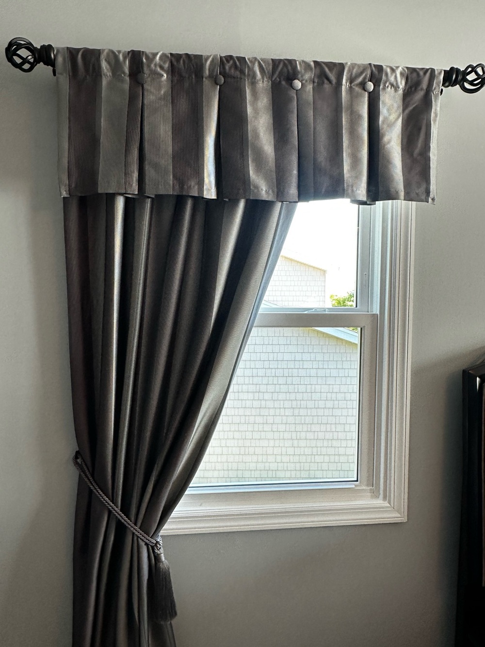 Preloved Valeron gray Otello Stripe window treatments 3 curtain&3 valance panels